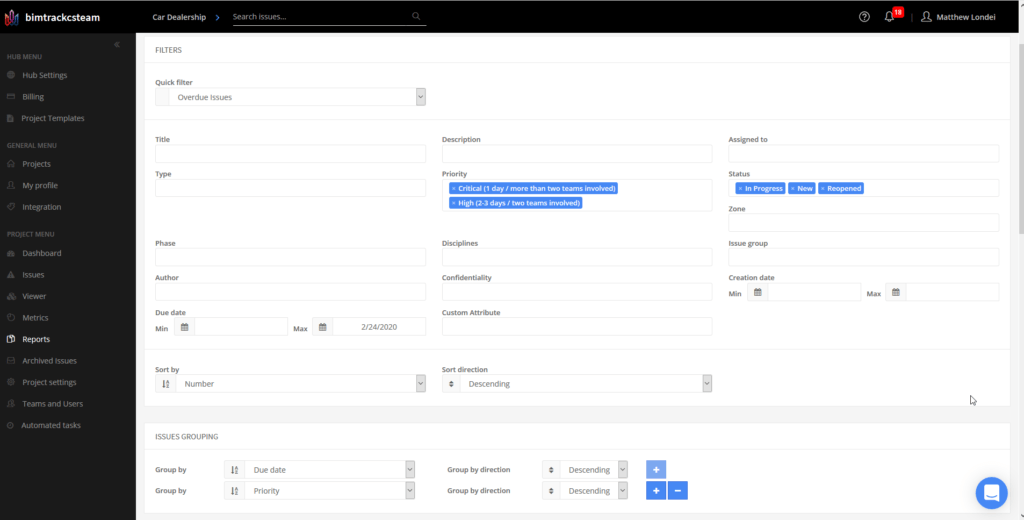 Figure 1.0 Creating a quick start issue list in BIM Track’s web platform.