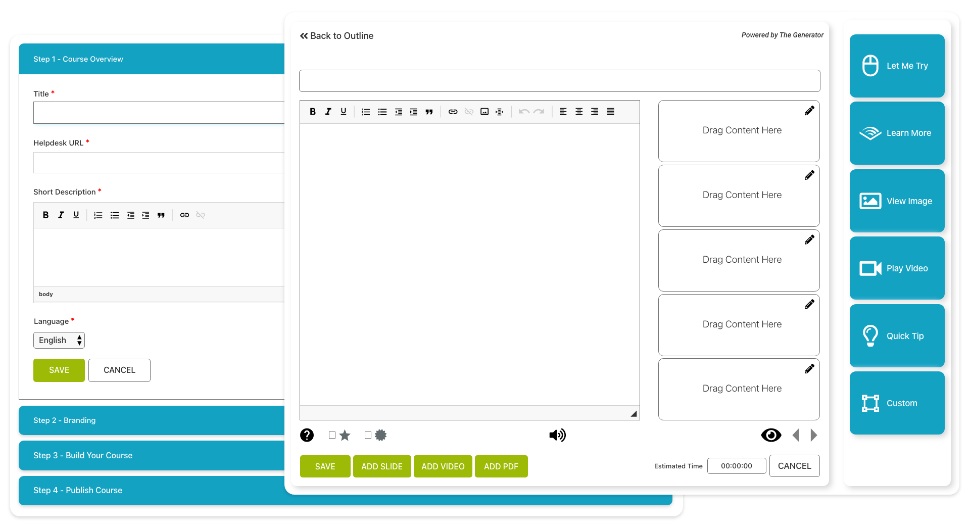 The Generator Course Builder Interface